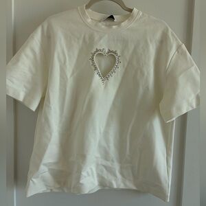 AREA Crystal Heart Cutout T-Shirt
